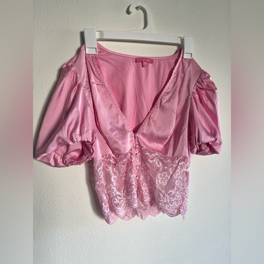 Sugar Thrillz Lace & Satin Pink Lounge Top (from set) Women’s Size Small